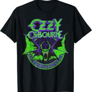 Ozzy Osbourne Bat Circle Neon Shirt Gothic Rock Graphic Tee Electric Metal
